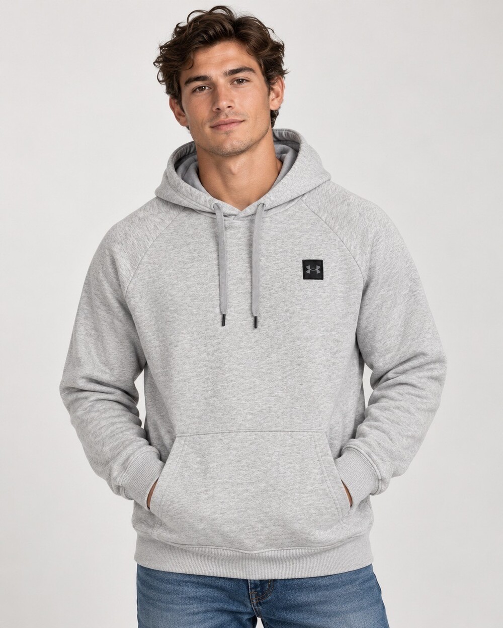 Under Armour Light Gray Hoodie with Drawstring Hood and Kangaroo Pocket
